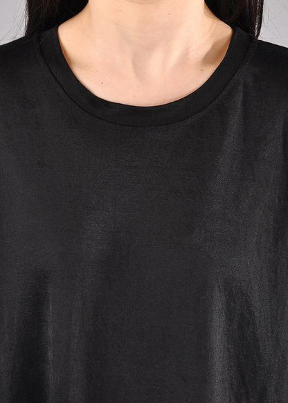 French Cotton Long Shirts plus size Cotton Casual Spliced Short Sleeve Dress - SooLinen