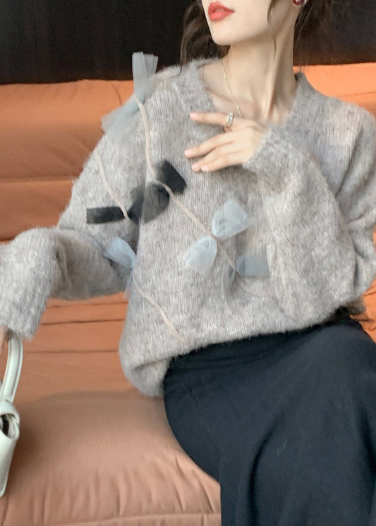 French Cozy V Neck Knitted Sweaters Tops Spring