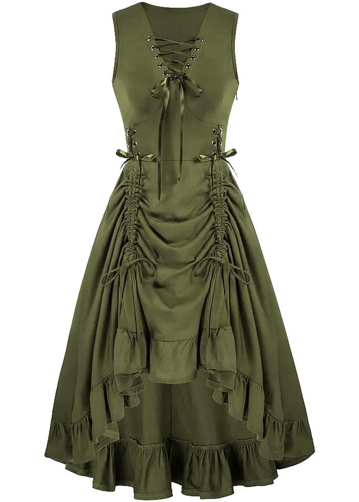 French Cross Strap Drawstring Cotton Party Dresses Sleeveless