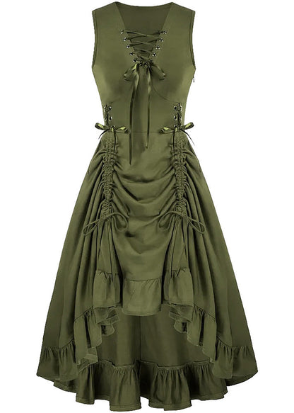 French Cross Strap Drawstring Cotton Party Dresses Sleeveless