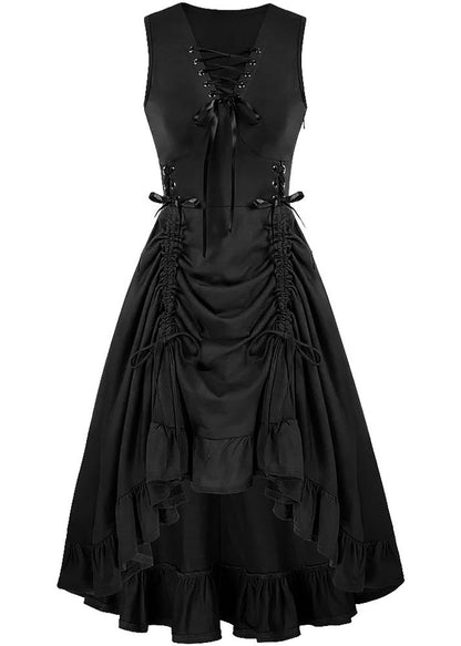 French Cross Strap Drawstring Cotton Party Dresses Sleeveless