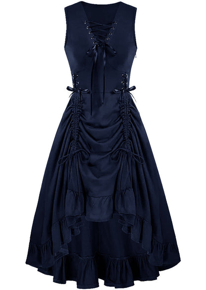 French Cross Strap Drawstring Cotton Party Dresses Sleeveless