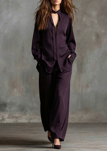 French Dark Purple Oversized Spandex Two Pieces Set Fall