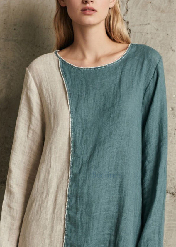 French Denim Blue Asymmetrical Patchwork Cotton Vacation Dresses Spring