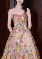 French Embroidered Strapless Tulle Dresses