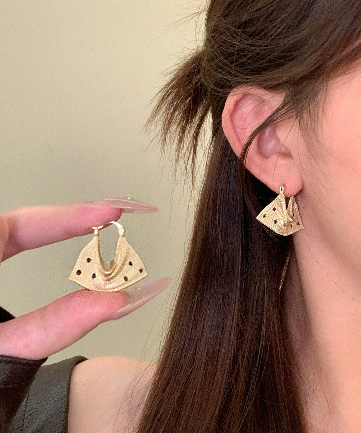 French Gold Copper Alloy Dripping Glaze Dot Handbag Hoop Earrings