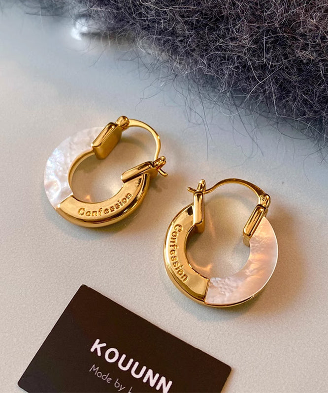 French Gold Plated White Sea Shell Earrings