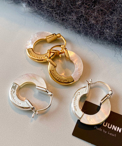French Gold Plated White Sea Shell Earrings