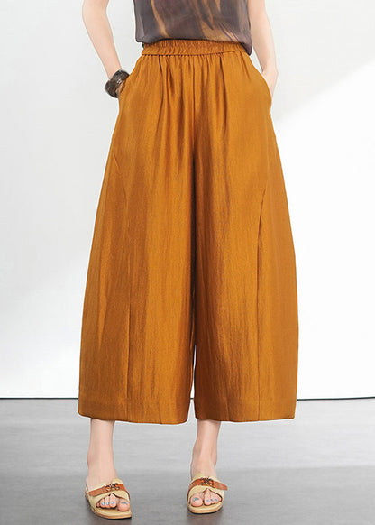 French Gold Pockets High Waist Draping Wide Leg Crop Pants Summer