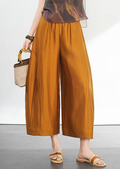 French Gold Pockets High Waist Draping Wide Leg Crop Pants Summer
