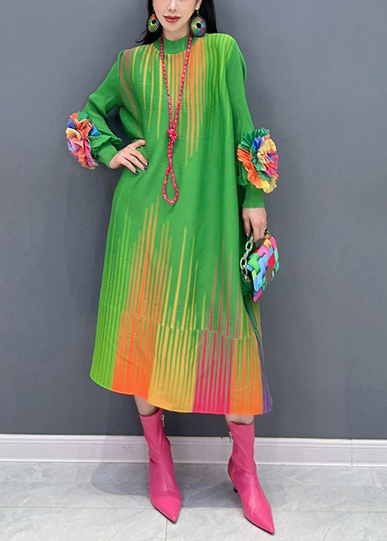 French Gradient Green Oversized Floral Decorated Robe Dresses Spring