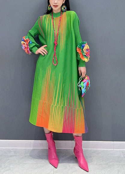 French Gradient Green Oversized Floral Decorated Robe Dresses Spring