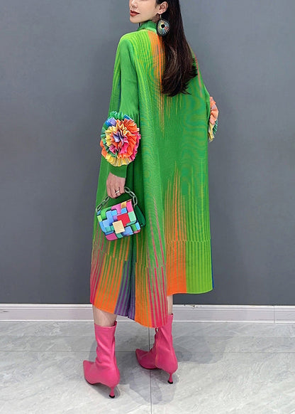 French Gradient Green Oversized Floral Decorated Robe Dresses Spring