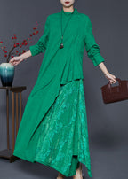 French Green Asymmetrical Patchwork Cotton Ankle Dress Spring