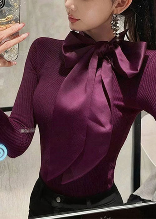 French Green Bow Patchwork Slim Fit Knit Sweaters Spring