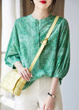 Load image into Gallery viewer, French Green O-Neck Print Chiffon Tops Fall