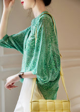 Load image into Gallery viewer, French Green O-Neck Print Chiffon Tops Fall