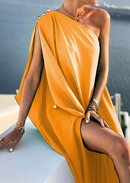 French Green One Shoulder Oversized Cotton Party Dress