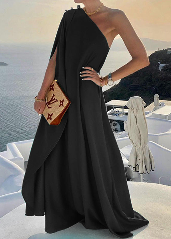 French Green One Shoulder Oversized Cotton Party Dress