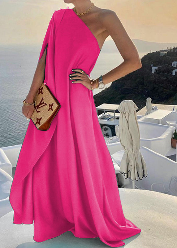 French Green One Shoulder Oversized Cotton Party Dress