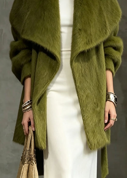 French Green Peter Pan Collar Woolen Coat Winter