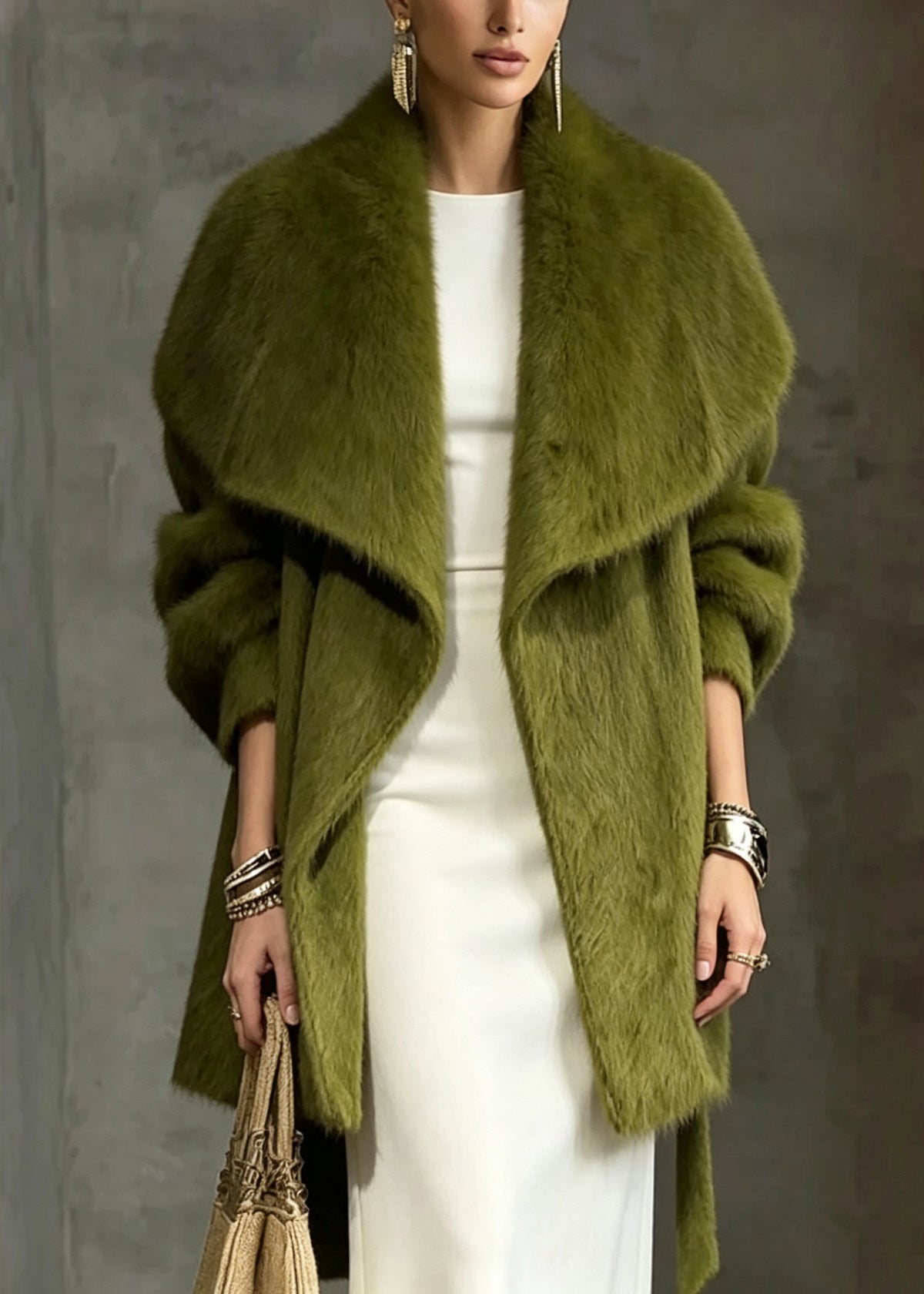 French Green Peter Pan Collar Woolen Coat Winter