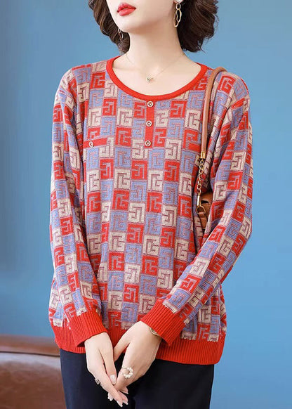 French Green Plaid Cozy Knit Sweater Fall