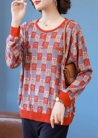 French Green Plaid Cozy Knit Sweater Fall