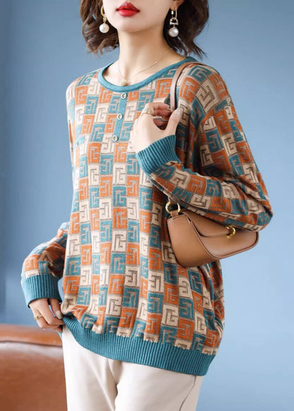 French Green Plaid Cozy Knit Sweater Fall