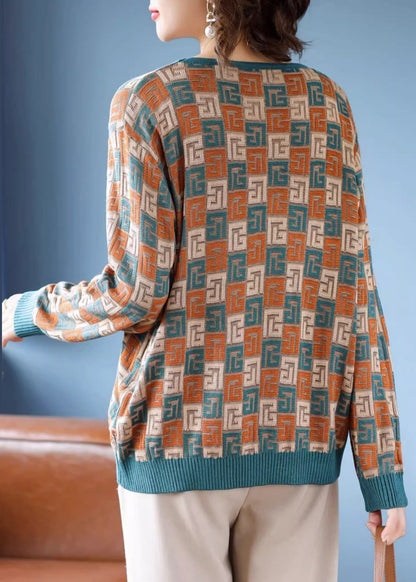 French Green Plaid Cozy Knit Sweater Fall