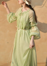 Load image into Gallery viewer, French Green Ruffled Embroidered Chiffon Dress Summer