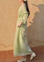 Load image into Gallery viewer, French Green Ruffled Embroidered Chiffon Dress Summer