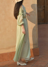 Load image into Gallery viewer, French Green Ruffled Embroidered Chiffon Dress Summer