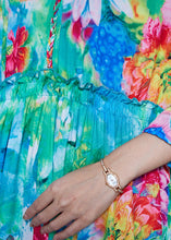 Load image into Gallery viewer, French Green Ruffled Print Exra Large Hem Silk Beach Dress Spring