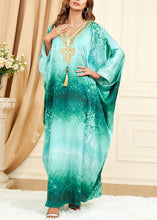Load image into Gallery viewer, French Green V Neck Print Silk Maxi Dresses Batwing Sleeve