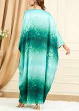 Load image into Gallery viewer, French Green V Neck Print Silk Maxi Dresses Batwing Sleeve