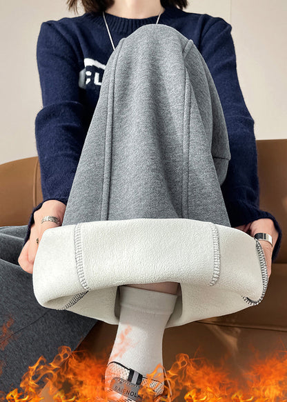 French Grey Drawstring Patchwork Warm Fleece Harem Pants Winter