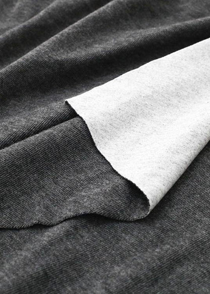 French Grey O-Neck Patchwork Fall Dress Long Sleeve - SooLinen