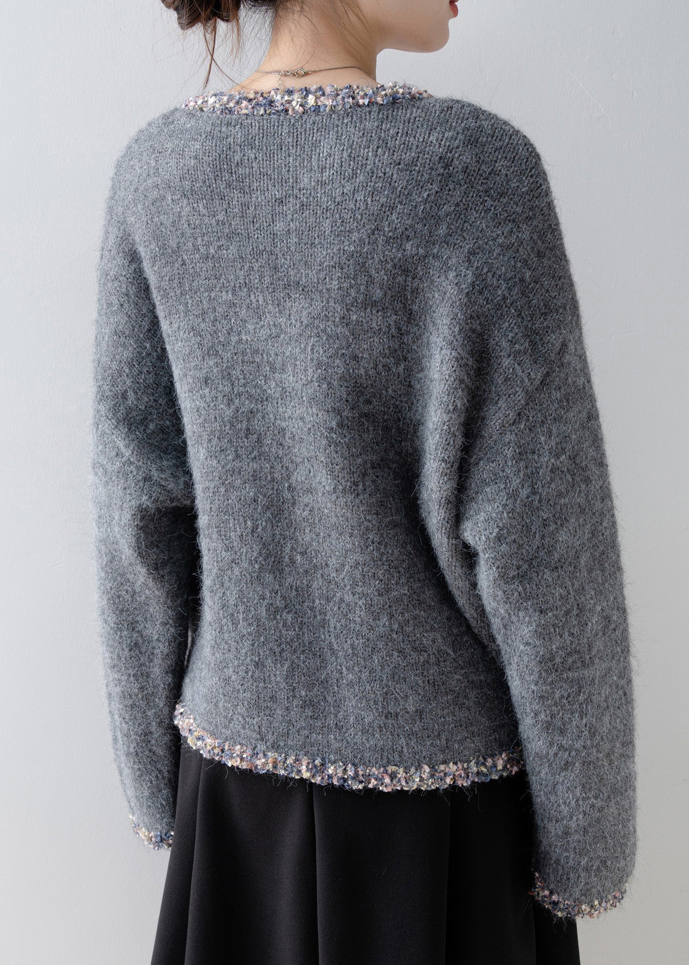 French Grey O Neck Patchwork Knit Sweaters Tops Spring