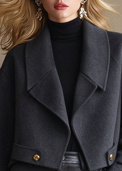 French Grey Peter Pan Collar Solid Woolen Coat Winter