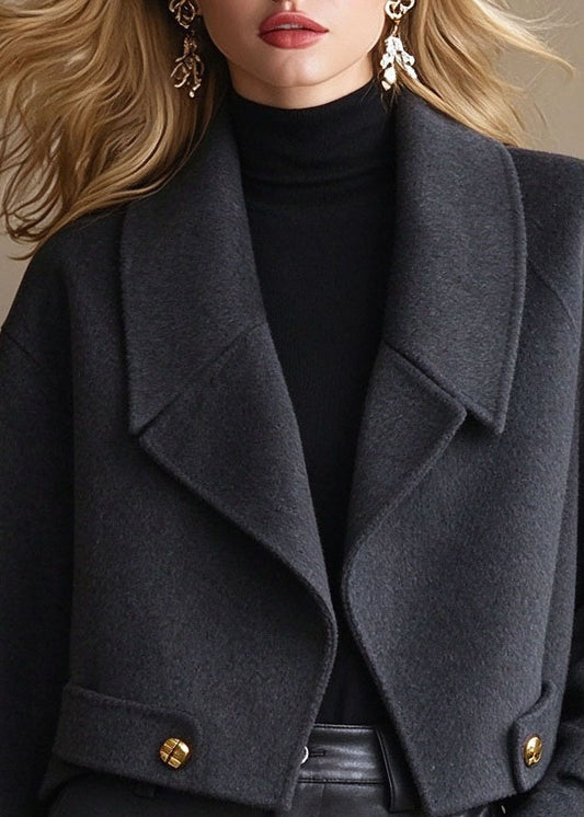 French Grey Peter Pan Collar Solid Woolen Coat Winter
