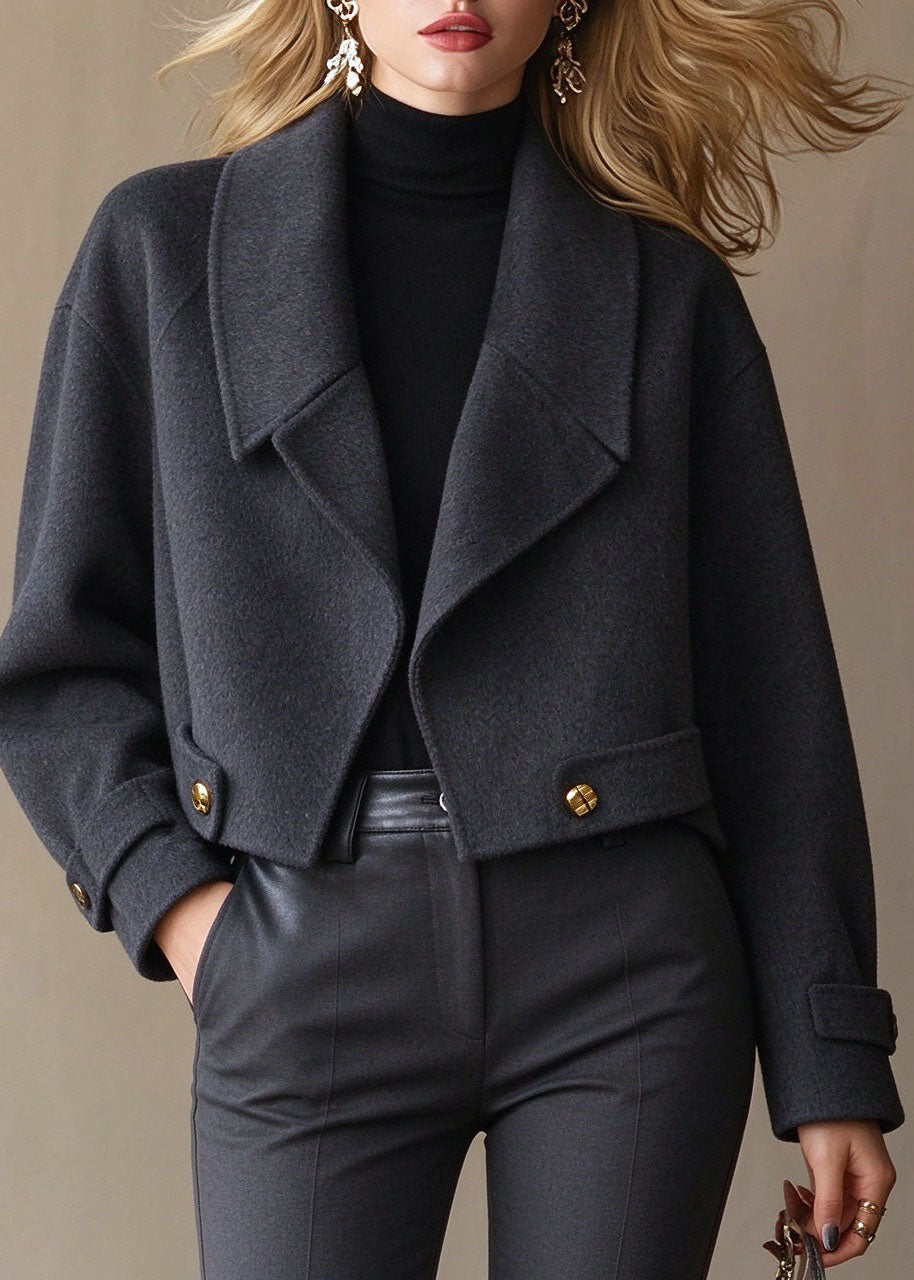 French Grey Peter Pan Collar Solid Woolen Coat Winter