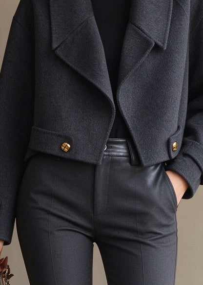 French Grey Peter Pan Collar Solid Woolen Coat Winter