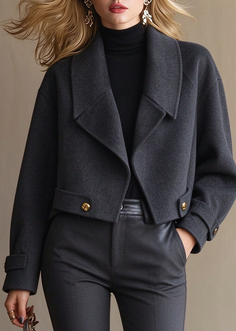 French Grey Peter Pan Collar Solid Woolen Coat Winter