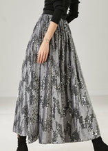 Load image into Gallery viewer, French Grey Sequins Exra Large Hem Skirt Summer