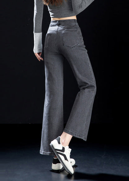 French Grey Silm Fit Denim Crop Pants Spring