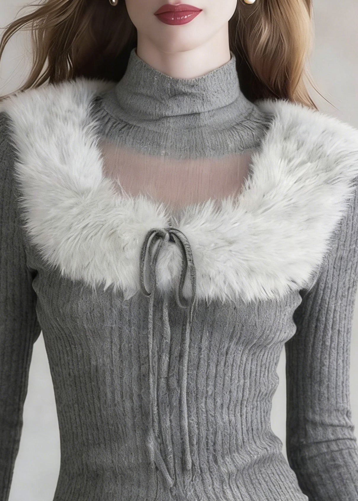 French Grey Turtleneck Patchwork Cotton Knit Sweaters Spring