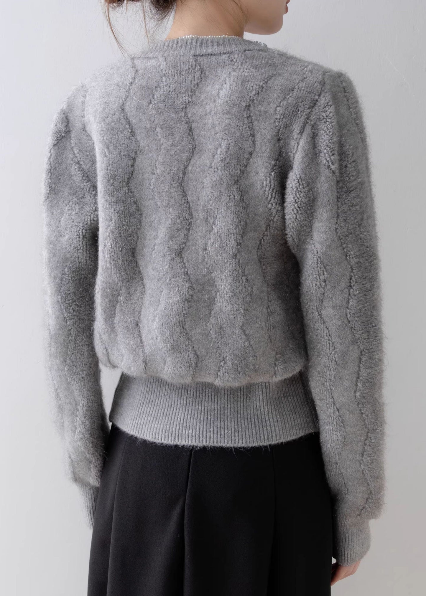 French Grey V Neck Button Knit Cardigans Spring