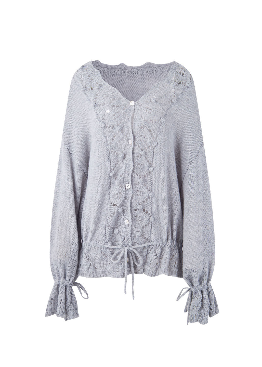 French Grey V Neck Hollow Out Button Knit Sweaters Fall