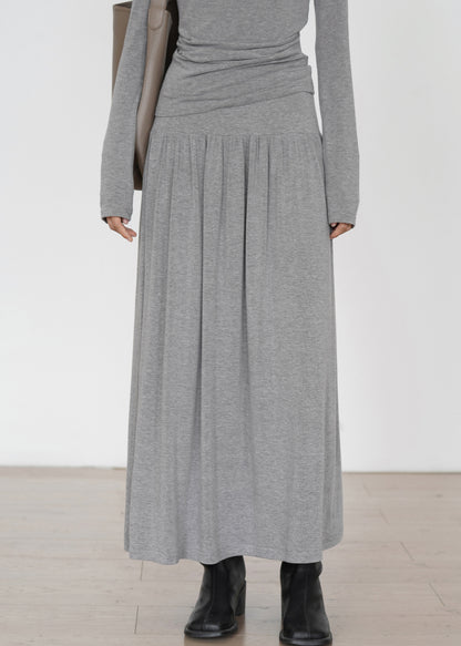 French Grey Wrinkled Cotton Two-Piece Set Long Sleeve